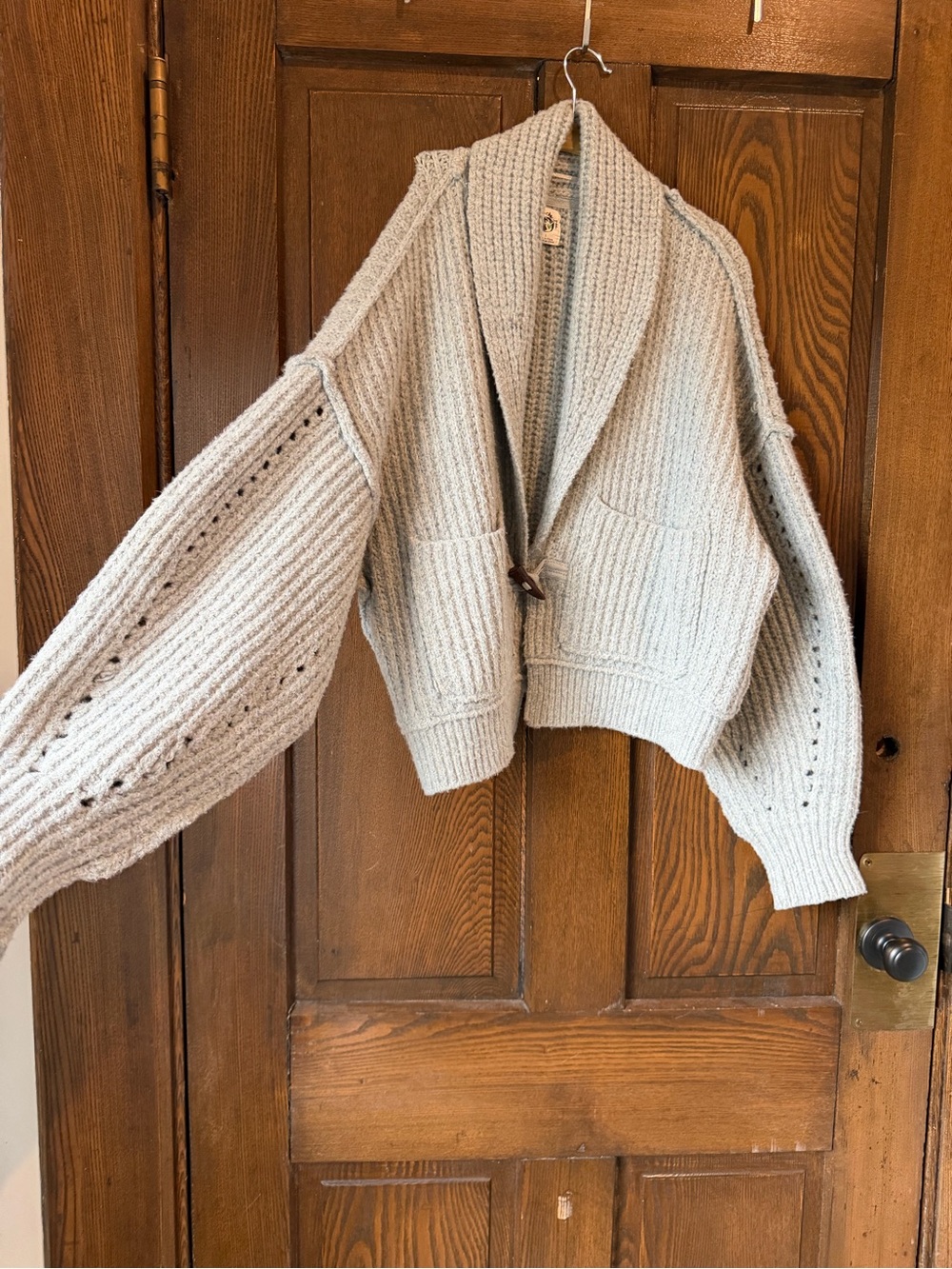 We The Free Chunky Shawl-Collar Cardigan in Light Gray